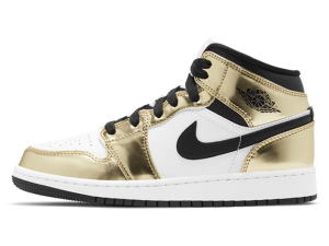 DC1420-700 Air Jordan 1 Mid Metallic Gold Black White (GS)