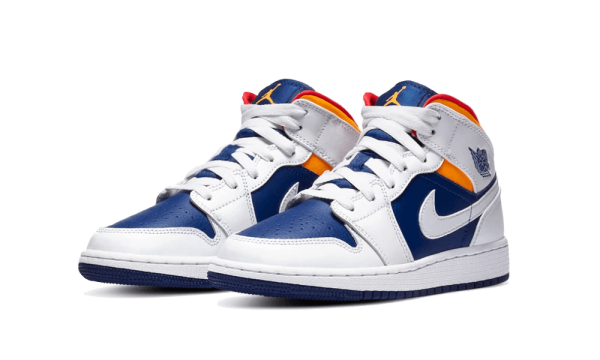 554725-131 Air Jordan 1 Mid White Laser Orange Deep Royal Blue (GS)