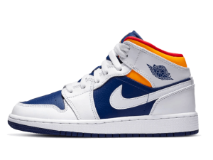 554725-131 Air Jordan 1 Mid White Laser Orange Deep Royal Blue (GS)