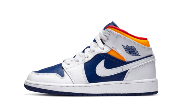 554725-131 Air Jordan 1 Mid White Laser Orange Deep Royal Blue (GS)