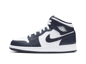 554725-174 Air Jordan 1 Mid White Metallic Gold Obsidian (GS)