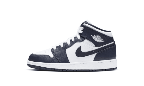 554725-174 Air Jordan 1 Mid White Metallic Gold Obsidian (GS)