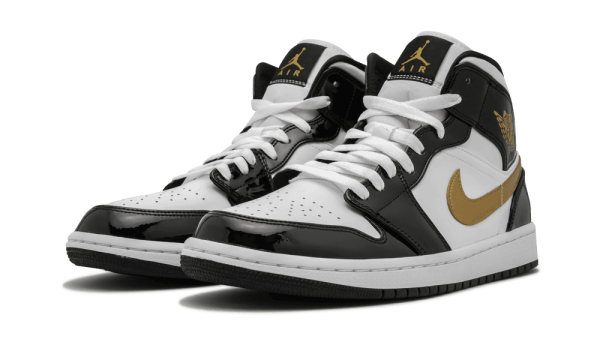 852542-007 Air Jordan 1 Mid SE Black Gold Patent Leather