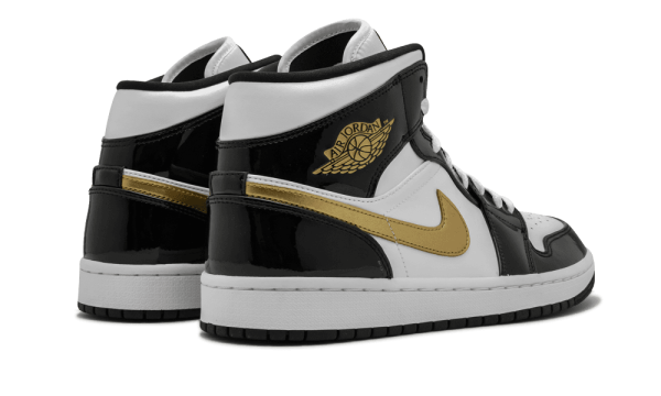 852542-007 Air Jordan 1 Mid SE Black Gold Patent Leather