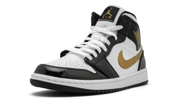 852542-007 Air Jordan 1 Mid SE Black Gold Patent Leather