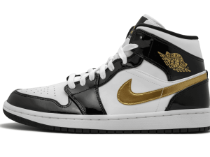 852542-007 Air Jordan 1 Mid SE Black Gold Patent Leather