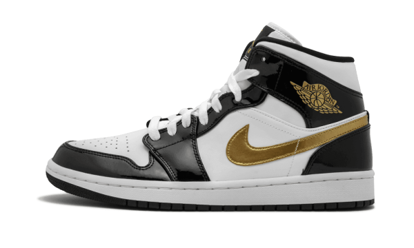 852542-007 Air Jordan 1 Mid SE Black Gold Patent Leather